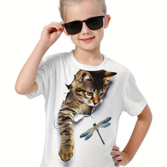 Kids 3D Cat Print T-shirt Short Sleeve Tees Summer Clothes