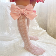 Girls Bowknot Knee High Fishnet Socks