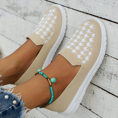 Women's Houndstooth Pattern Knit Shoes Low Slip-On Sneakers