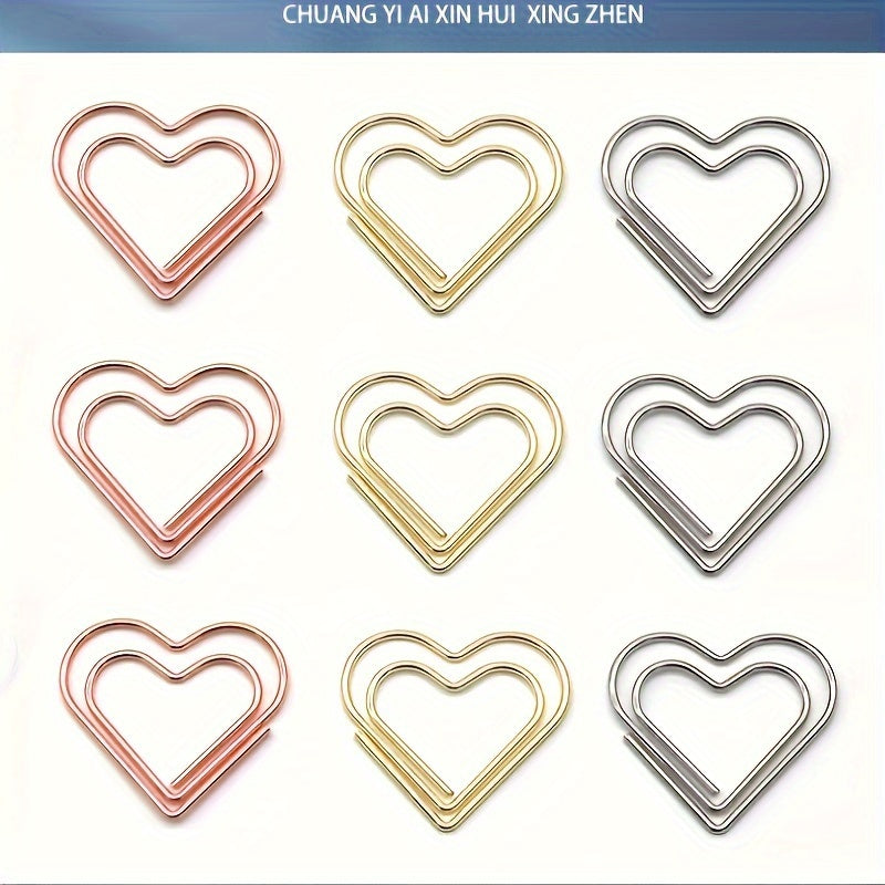 30pcs Rose Golden Heart Paper Clips Small Paper Clips For Office Supplies