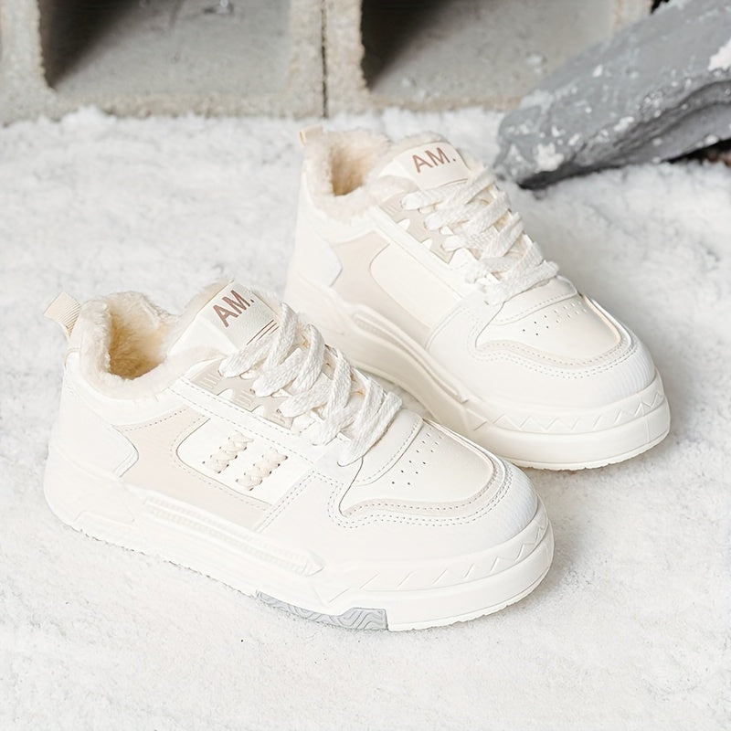 Women's Winter Skate Shoes Faux Fur Lined Low Sneakers Lace up
