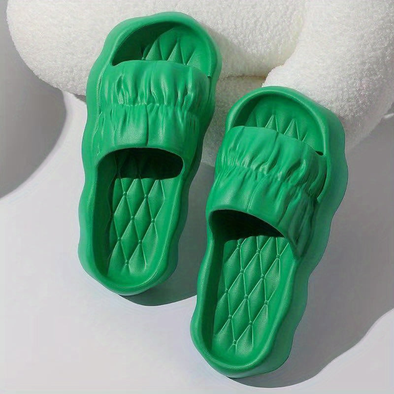 Women's Geometric Pattern Pleated Slides Stylish Platform Beach Shoes