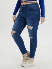 Casual Jeans Women's Plus Button Fly High Stretch Tapered Jeans