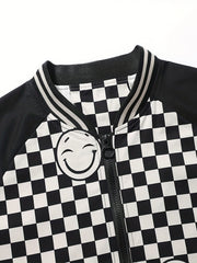 Smiling Face Plaid Jacket Men's Zip Up Coat