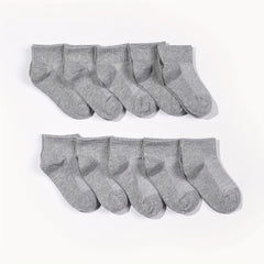 10 Pairs Unisex Gray Short Socks Low Cut Ankle Athletic for Boys and Girls