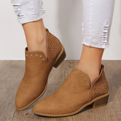 Women's Retro Hollow Out Chunky Heel Ankle Boots