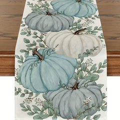 Autumn Eucalyptus Leaf Pumpkin Linen Table Runner