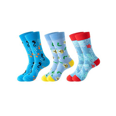 3 Pairs Men's Printed Mid Calf Socks, Breathable & Sweat Absorbent