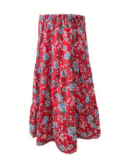 Boho Maxi Skirt, Floral Print, High Rise Smock