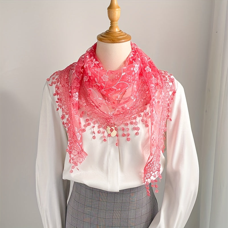 Hollow Lace Shawl Fringed Scarf Lightweight Breathable Shawl Wrap