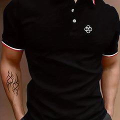 Men's H Polo Shirt Casual Stretch Lapel Button Up Short Sleeve Shirt