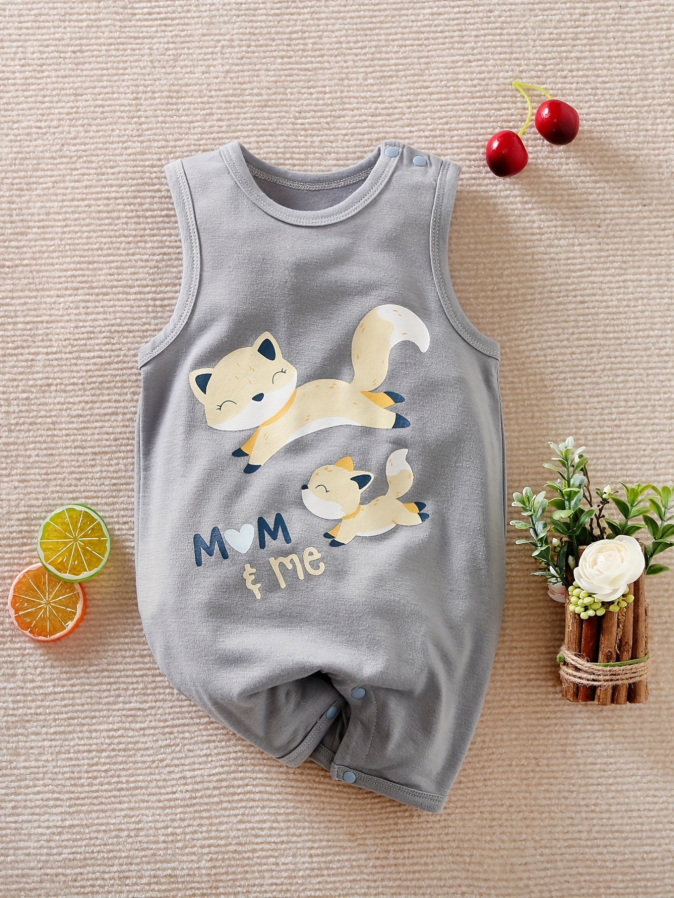 Baby Boys Fox Graphic Sleeveless Romper Jumpsuit