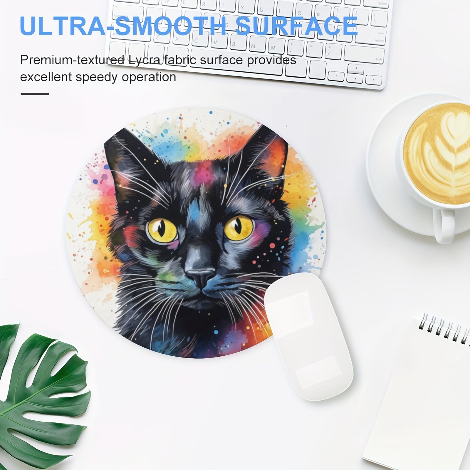 Rainbow Cat Round Mouse Mat Non Slip Rubber Base Mousepad