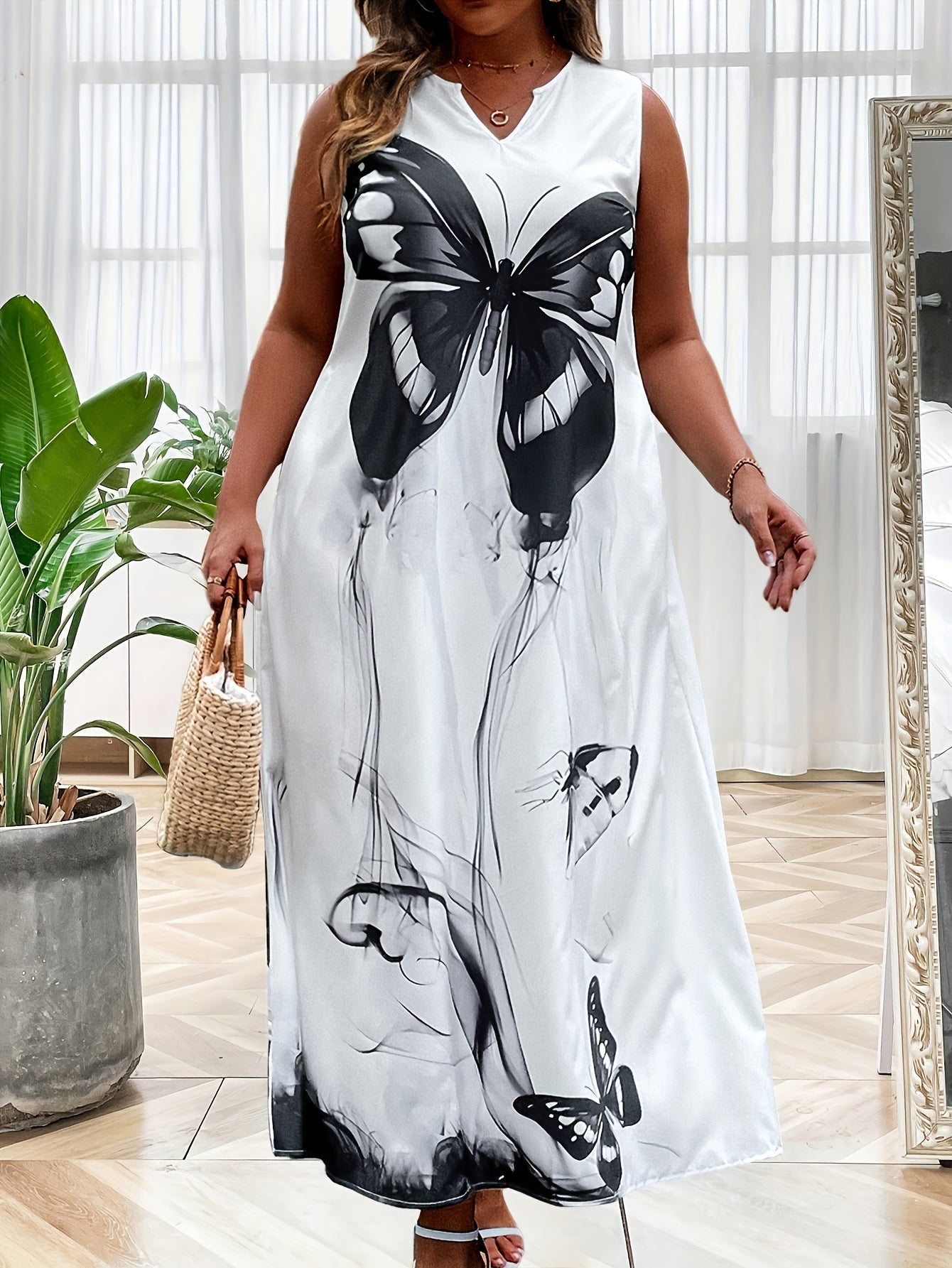 Women's Plus Butterfly Print Maxi Tank Dress