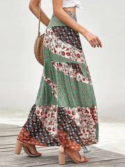 Floral Patchwork Print Boho Skirt for Women