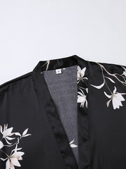 Floral Print Night Robe Short Sleeve V Neck Women's Sleepwear
