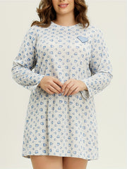 Heart Print Long Sleeve Round Neck Tee Sleep Dress