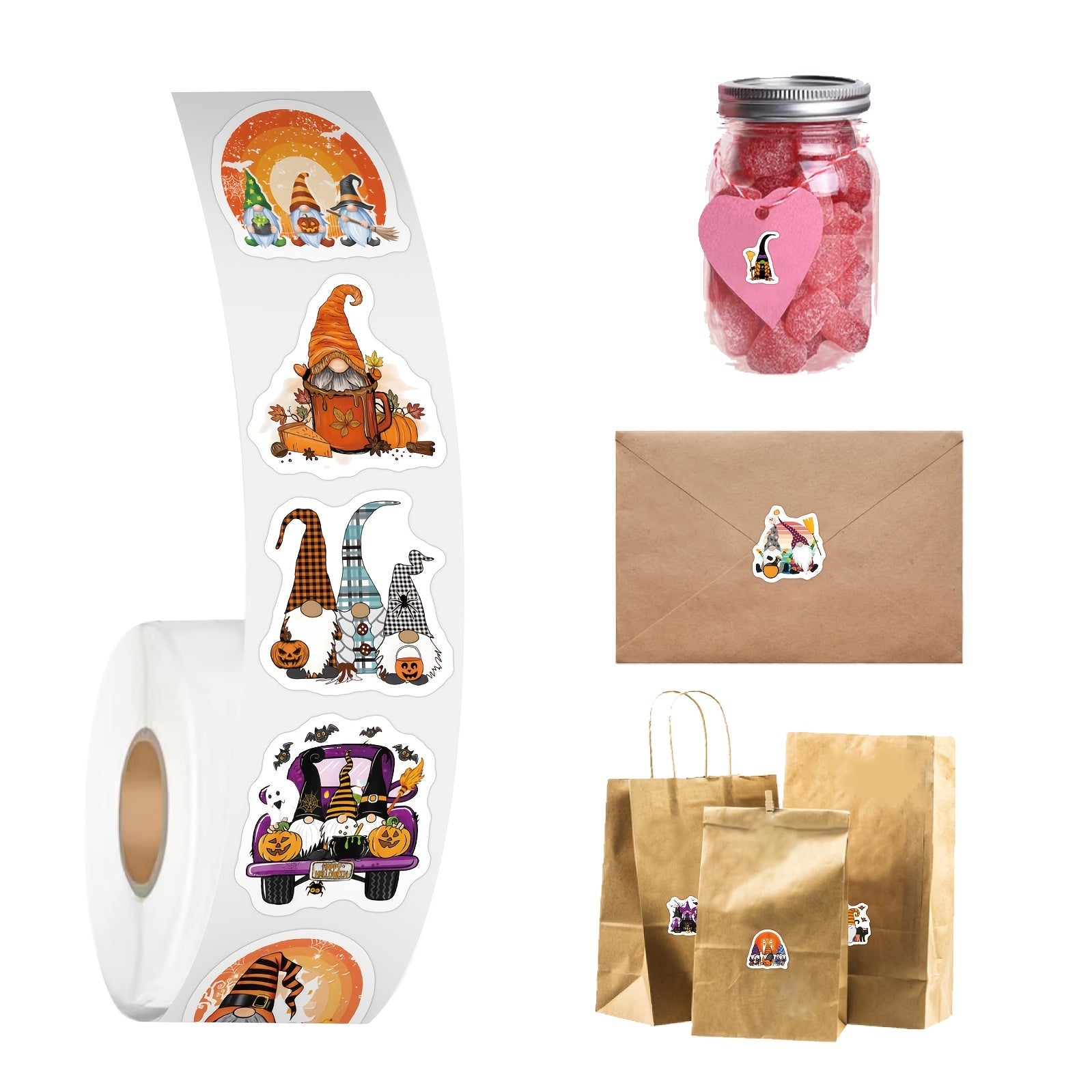 500pcs Halloween Gnome Stickers Roll Waterproof Vinyl Stickers Teens Adults