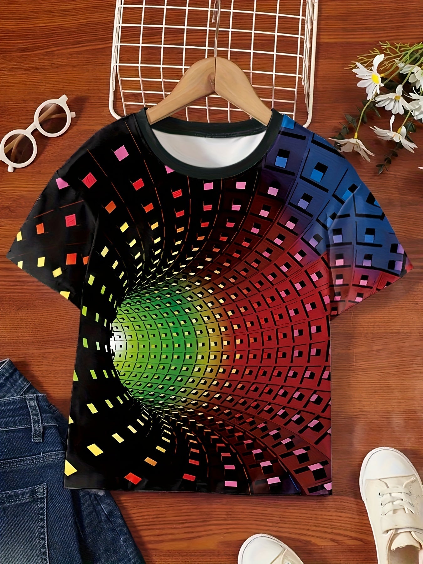 Girls 3D Tunnel Graphic Tee - Summer Gift