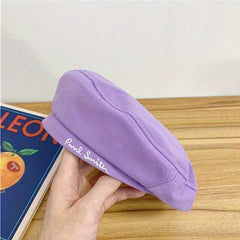 Vintage Style Letter Embroidery Solid Beret Thin Lightweight Painter Cap