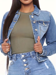 Women's Plus Size Casual Denim Jacket Frayed Button Up Turn Down Collar