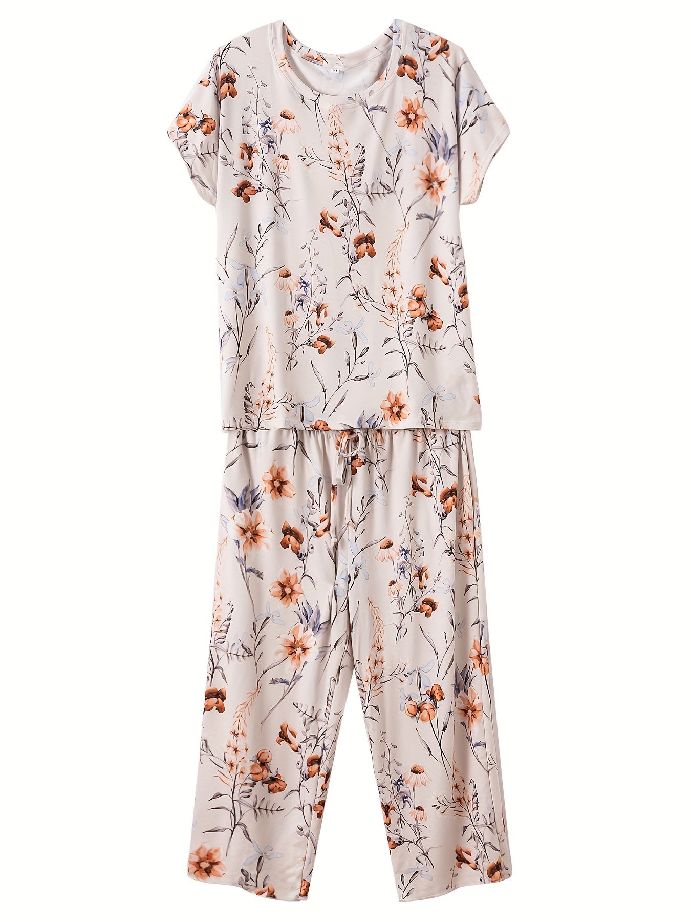 Floral Print Short Sleeve Pajama Set for Women