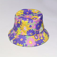 Chrysanthemum Printed Bucket Hat Cartoon Purple & Yellow Summer Basin Hat