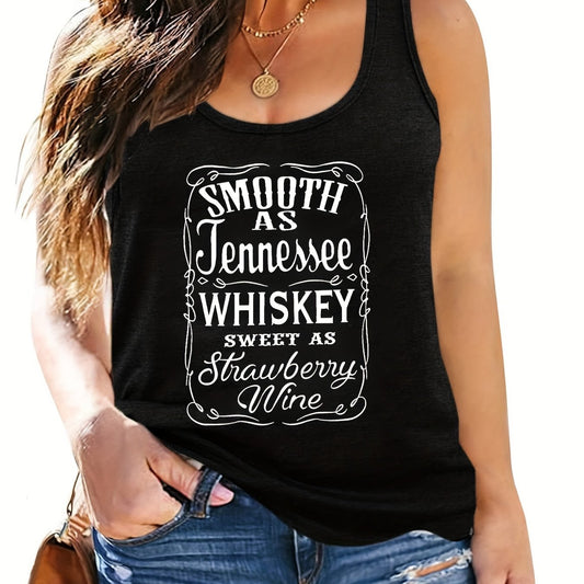 Casual Tank Top Women's Plus Slogan Print Round Neck Tank Top