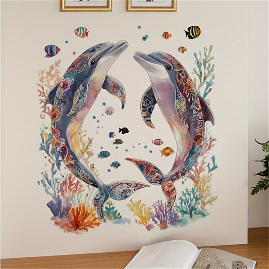 Watercolor Coral & Dolphin Wall Decal Easy Peel & Stick