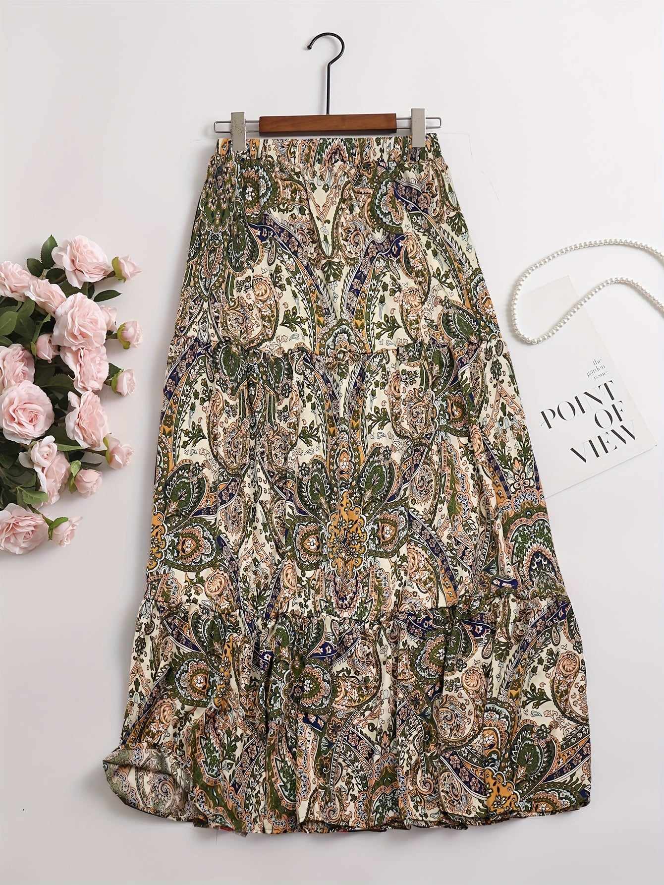 Paisley Print High Rise A-line Maxi Skirt
