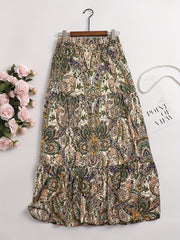 Paisley Print High Rise A-line Maxi Skirt