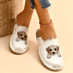 Women's Puppy Flat Mules Closed Toe Espadrille Backless Loafers