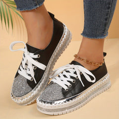 Women's Rhinestone Lace Up Skate Shoes Platform Sneakers