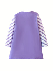Girls Cotton Long Sleeve Dress Striped Print Patchwork Kids Clothes