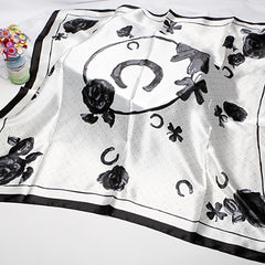 Peony Flower Silk Square Scarf Large Shawl Women Headwrap Hair Accessory