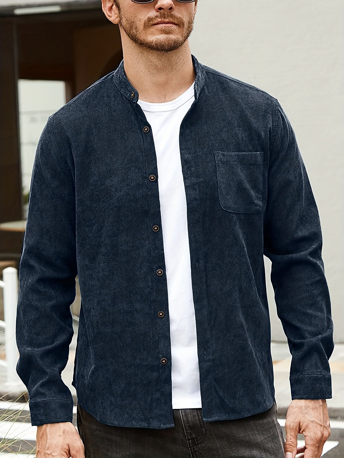 Men's Casual Long Sleeve Button Up Shirt with Chest Pocket