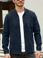 Men's Casual Long Sleeve Button Up Shirt with Chest Pocket