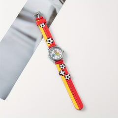 Soccer Print Round Dial Quartz Watch For Boys Girls Teen Gift