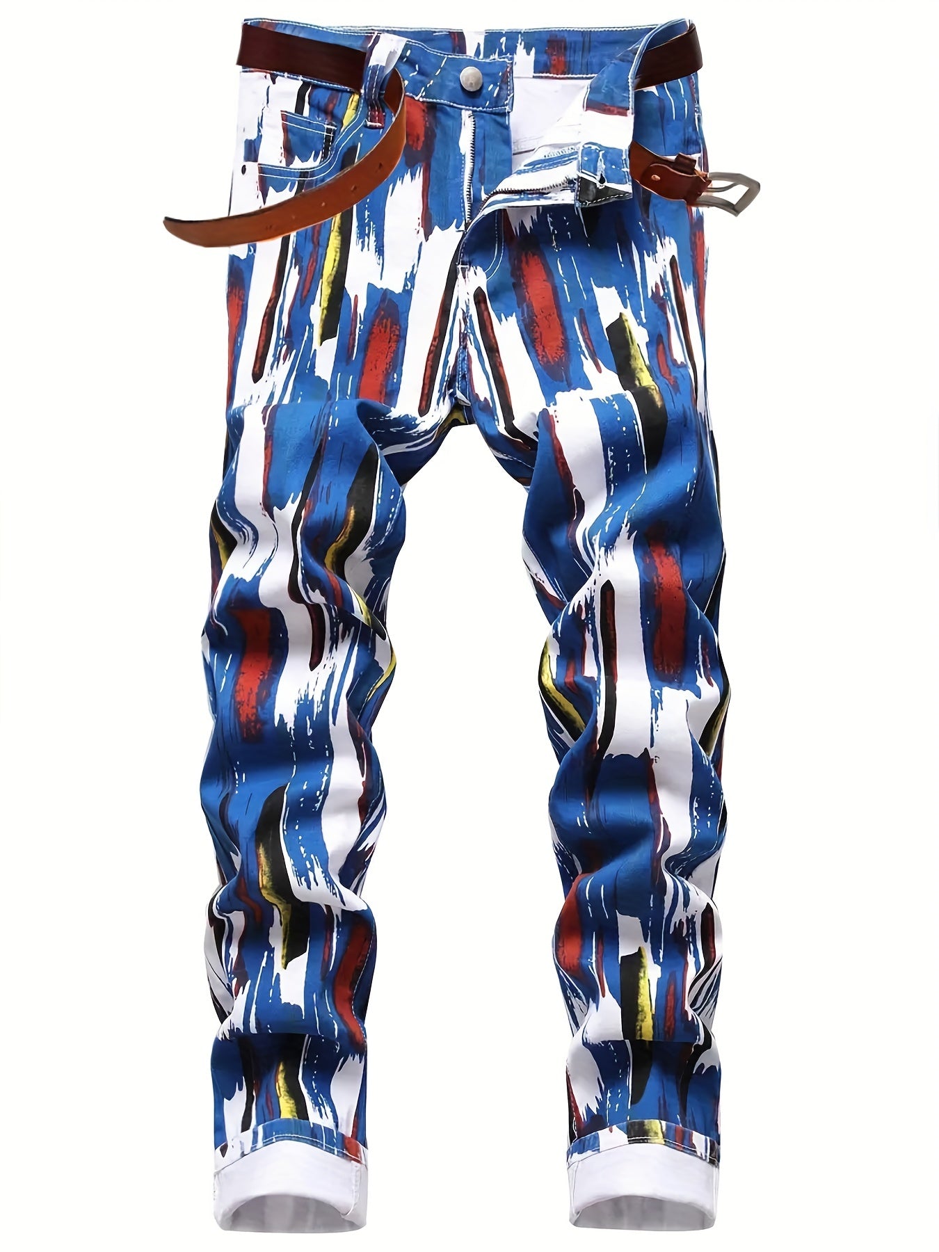 Colorful Brush Stroke Jeans Casual Allover Print Denim Pants
