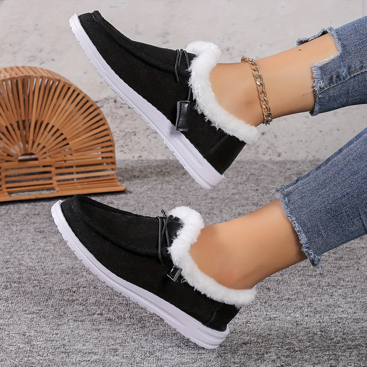 Plush Lined Thermal Furry Snow Shoes Winter Warm Non Slip Boat Shoes