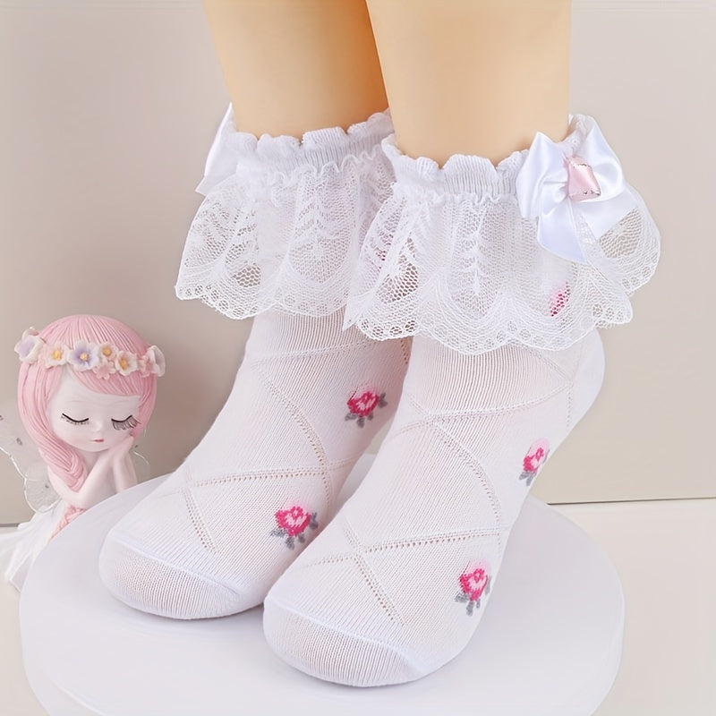 3 Pairs Girl Socks Bowknot Decoration Lace Princess Socks