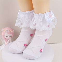 3 Pairs Girl Socks Bowknot Decoration Lace Princess Socks