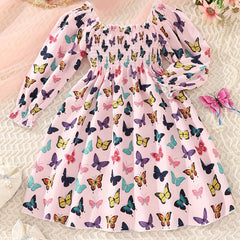 Butterflies Smocked Dress For Girls Comfy Vacation Casual Dress Kids Clothing