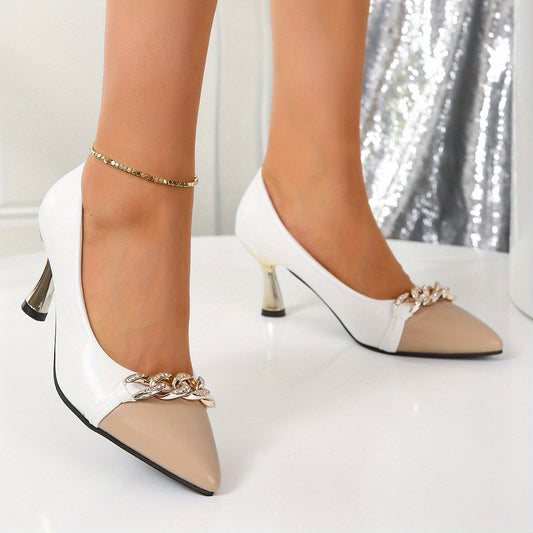 Women's Pointed Toe High Heels Metallic Chain Stilettos