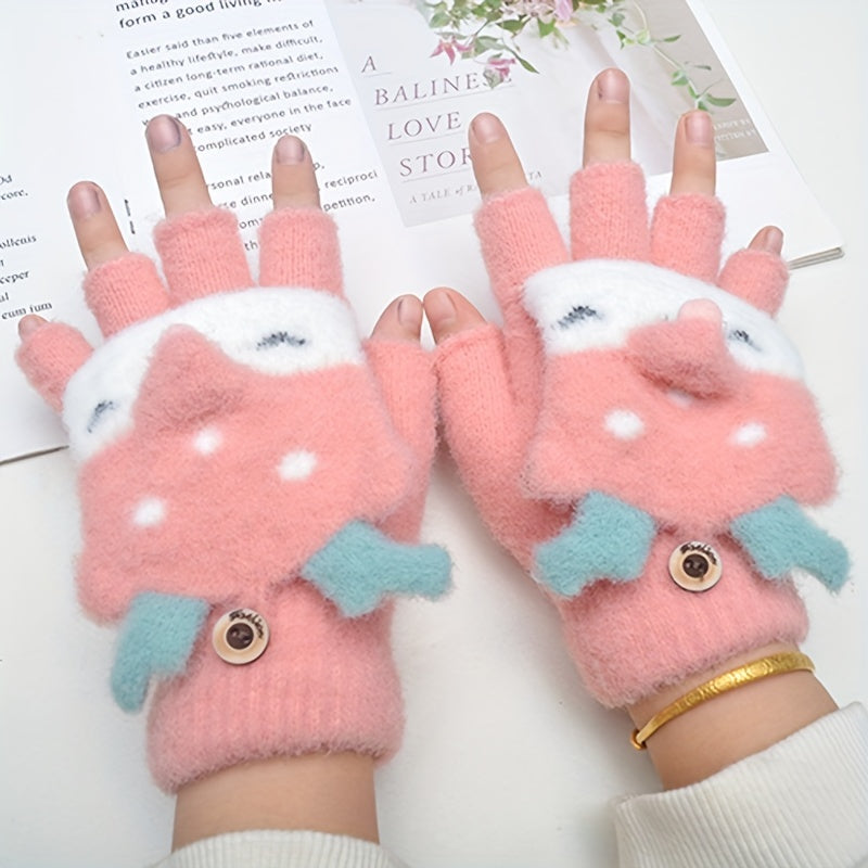 Winter Warm Elk Half Flip Gloves For Boys/Girls 6-12 Yrs