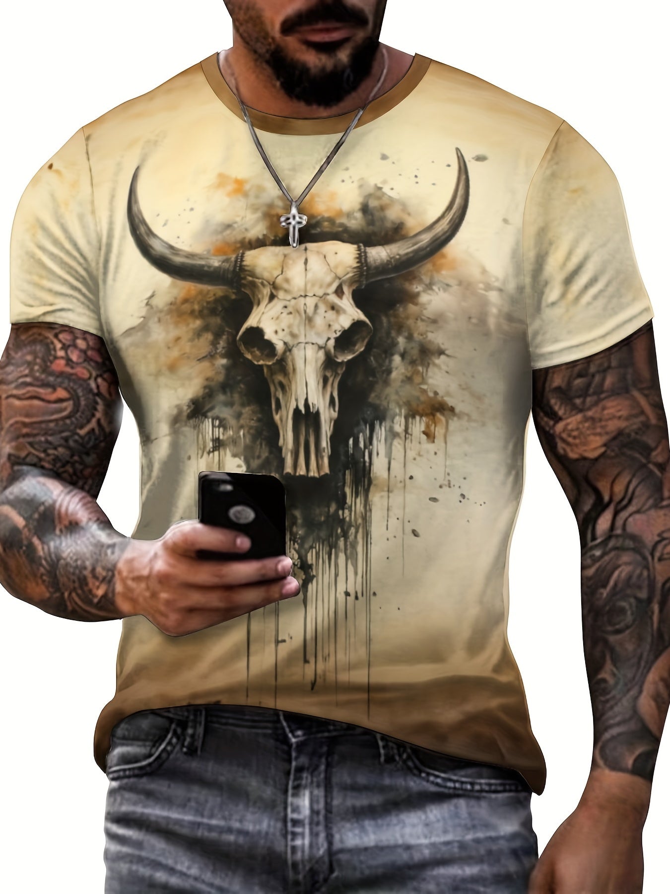 Men's Deer Skull Graphic T shirt Active 3D Print Tee For Outdoor