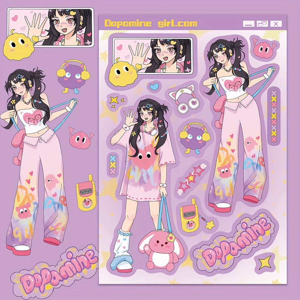 8pcs Dopamine Girl Dressing Stickers Water Cup Waterproof Decorative Stickers