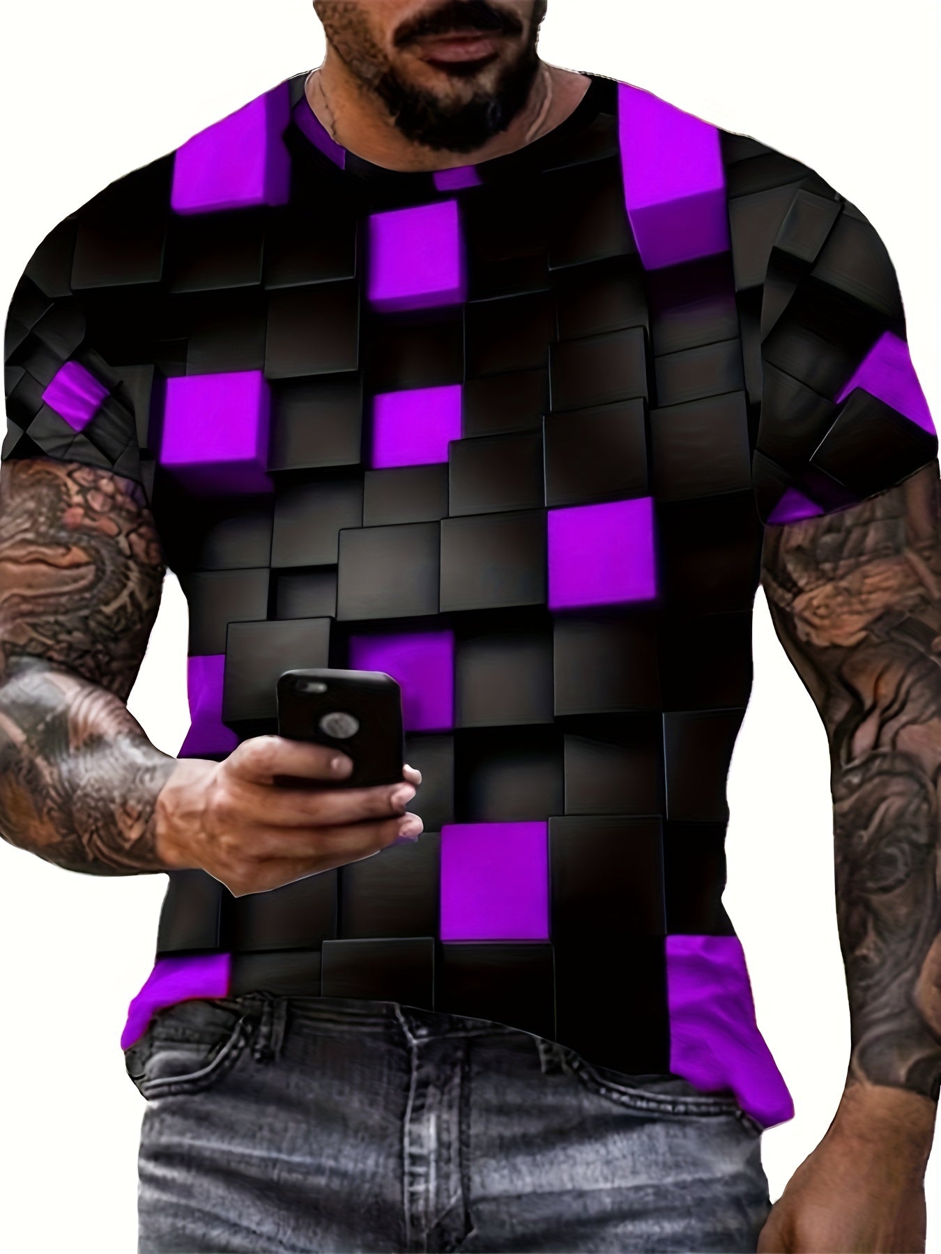 Men's Geo Graphic Tee Outdoor Casual Vision Crew Neck Short Sleeves
