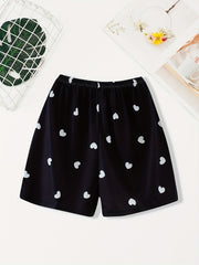 Heart Print Sleep Bottoms Soft & Comfy Elastic Waistband Shorts Women's