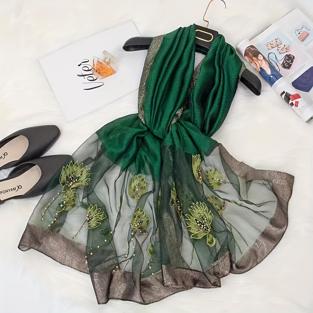 Silk Scarf Embroidered Beads Decorative Shawl Thin Sunscreen Shawl